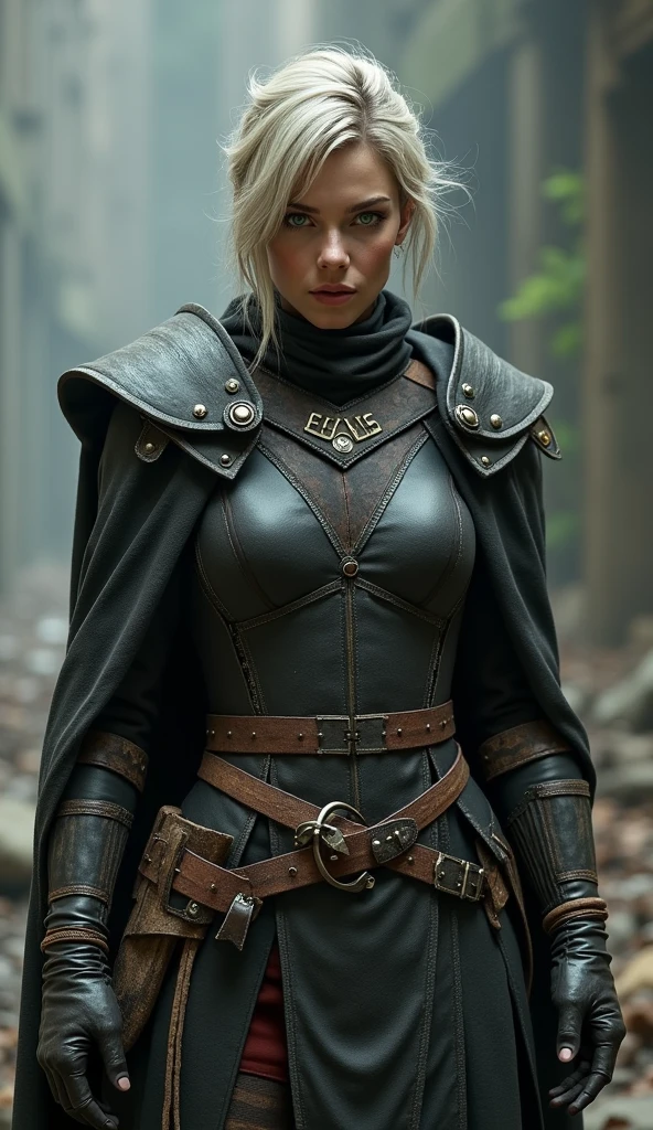 Isolde is tall and muscular, with a commanding presence that intimidates those around her. She has short, ash-blonde hair and piercing green eyes that seem to see through lies. Her attire is more functional than decorative, often consisting of dark leather and steel that allow for ease of movement in combat.