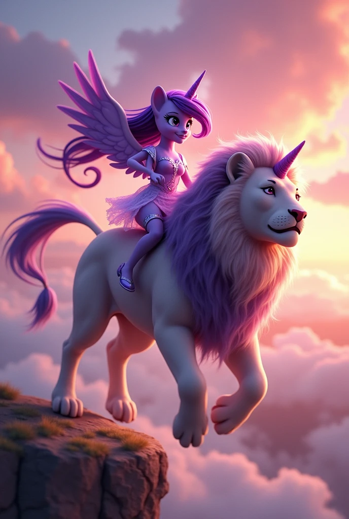 twilight sparkel from my little pony flying on a lion