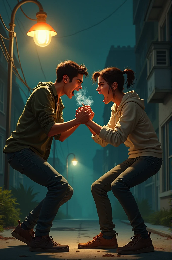 Two friends fighting for a cigarette