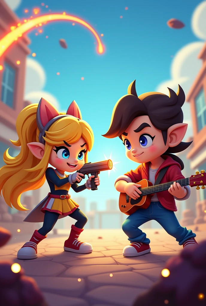 Un combat entre belle et poly de brawlstars