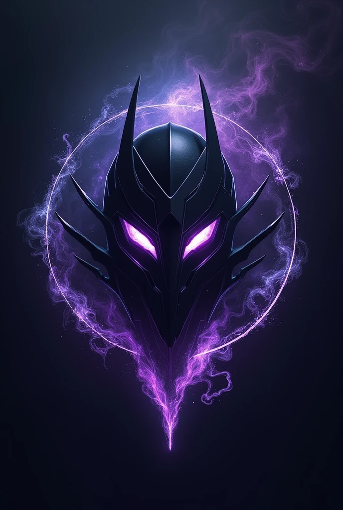 Design an emblem for a team named 'Void Sentinels.' The icon should feature a dark and mysterious color scheme, with deep purples, blacks, and hints of glowing blue or teal to represent the power of the void. In the center, place a stylized, angular helmet or mask with glowing eyes, symbolizing the sentinels who guard the void. Surround the helmet with ethereal, swirling energy patterns or wisps of smoke, giving a sense of movement and otherworldly power. The overall shape of the emblem could be circular or shield-like, with sharp, clean lines to convey strength and vigilance