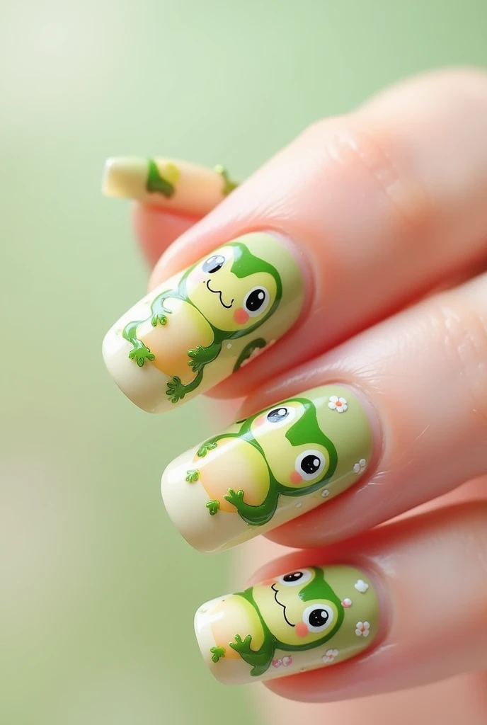 Kawaii frog design nails