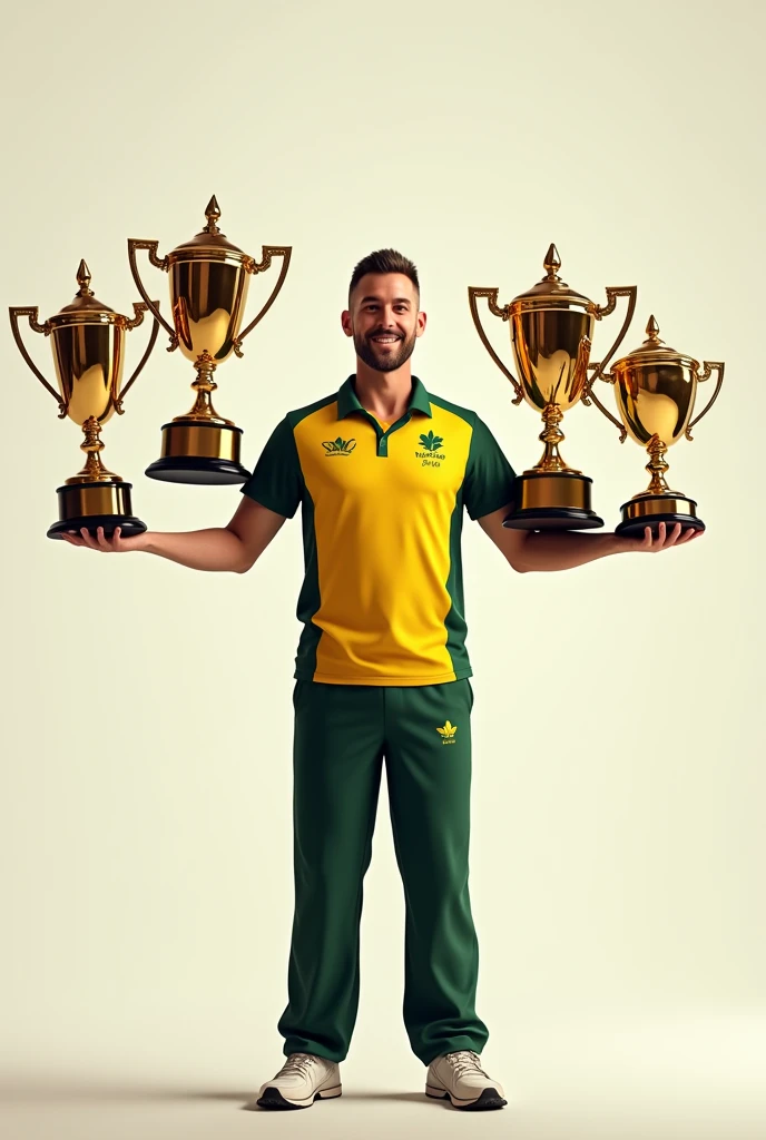 Australian cricket captain with six cricket trophy 