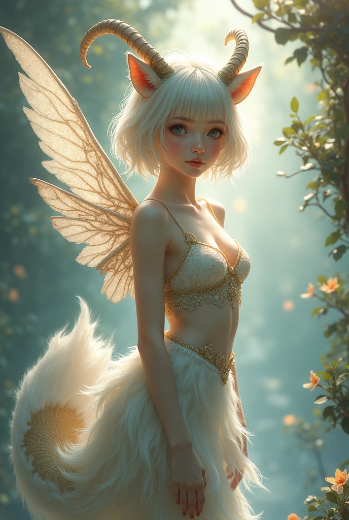 Goddess of beauty,wings,short hair,Goat horns, mermaid, fox tail, (tangan kucing)