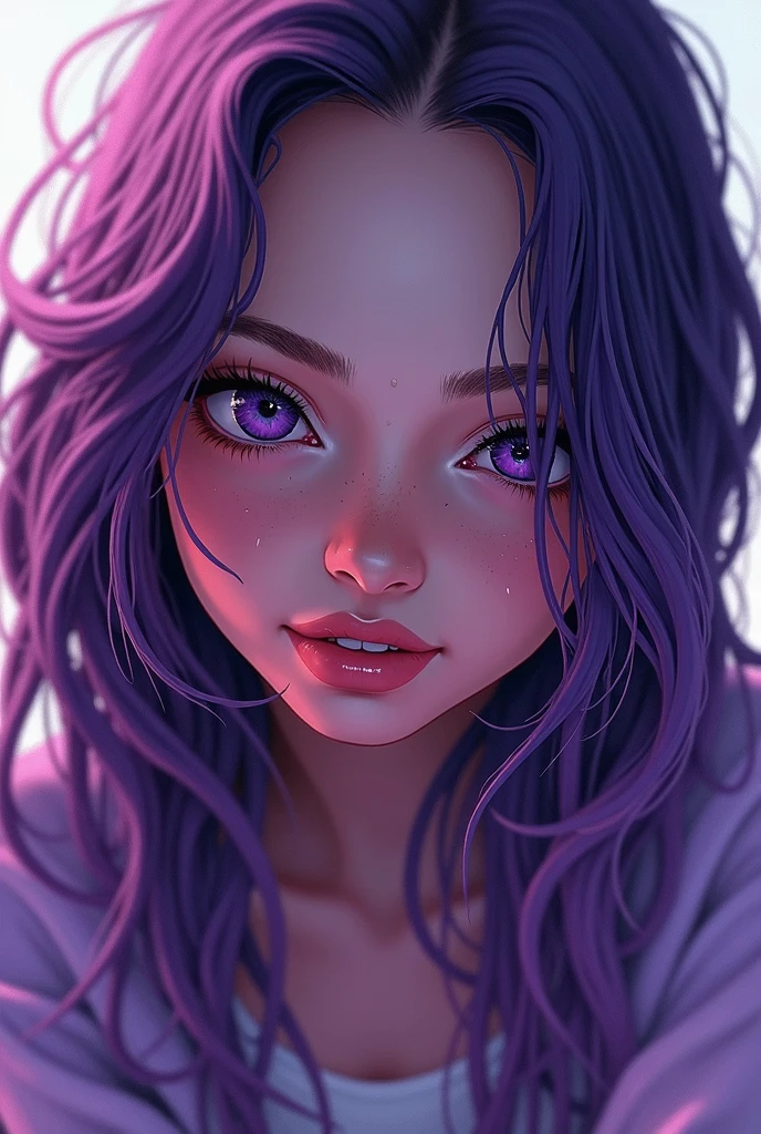 happy girl, centered, looking at the camera, approaching perfection, dynamic, shades of purple, highly detailed, digital painting, art station, concept art, smooth, sharp focus, illustration, art by Carne Griffiths and Wadim Kashin, detailed face, 4k