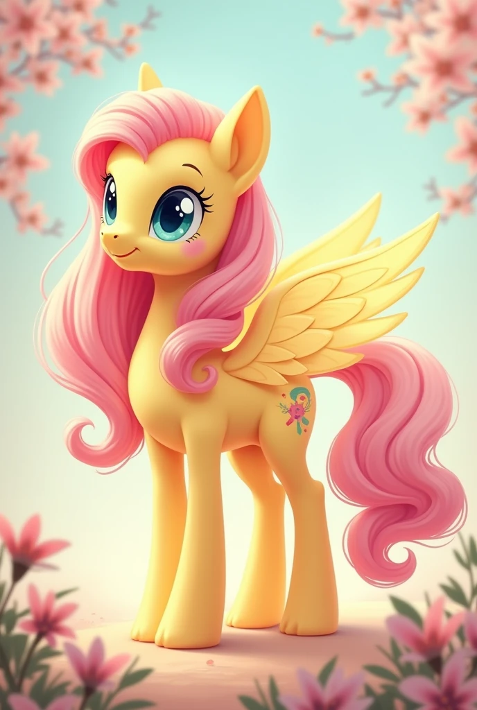 2.Fluttershy:Body Light Yellow Hair ManeTail Light Pink Curly Pink Eye Light Blue is Cutie Mark Kindness Light Pink Light Blue in Wings Girl