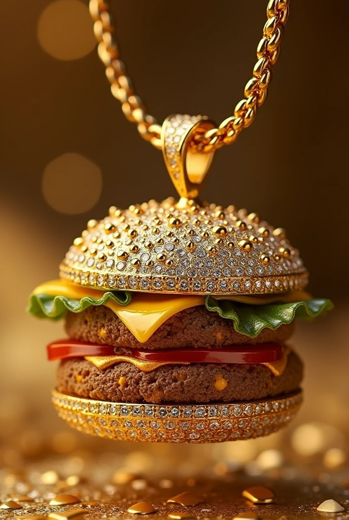 PENDENT OF BURGER GOLD AND DIAMONDS