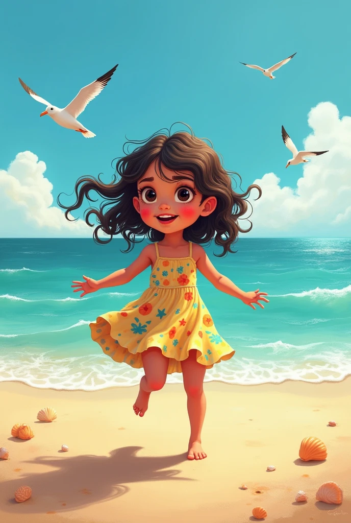 Make a picture of the little ere Mariazinha on the beach