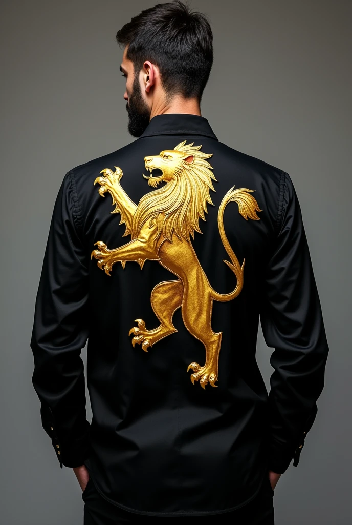 Black shirt with golden lion on the back