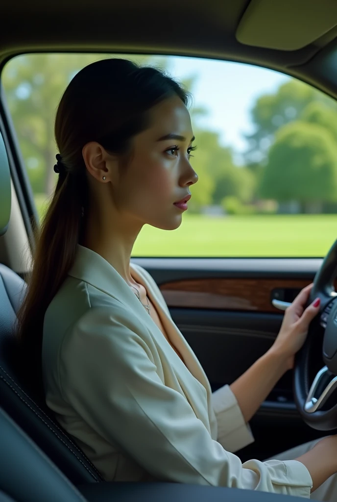 Woman 
In the car.