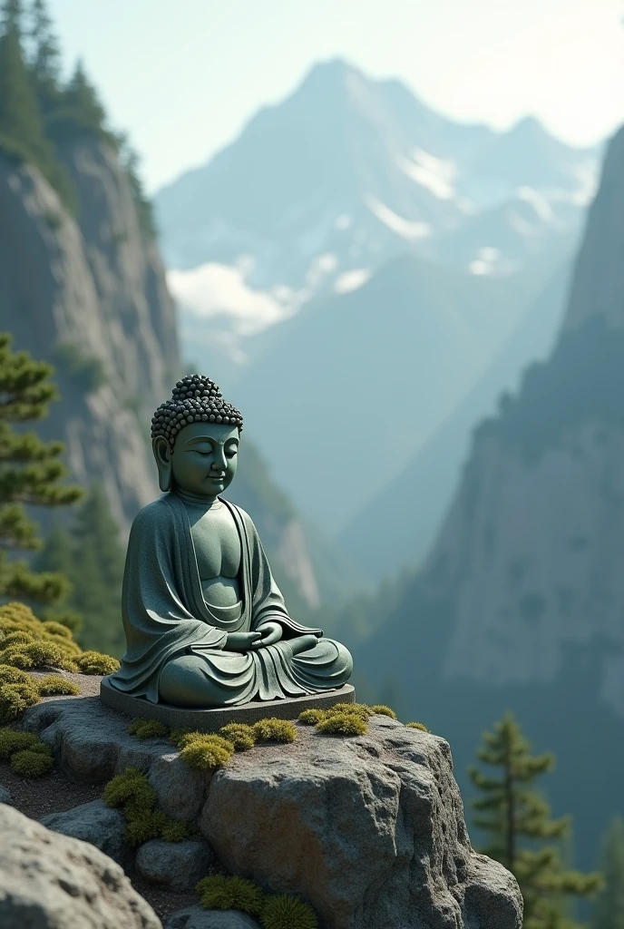 Small little buddha on a mountain being alone