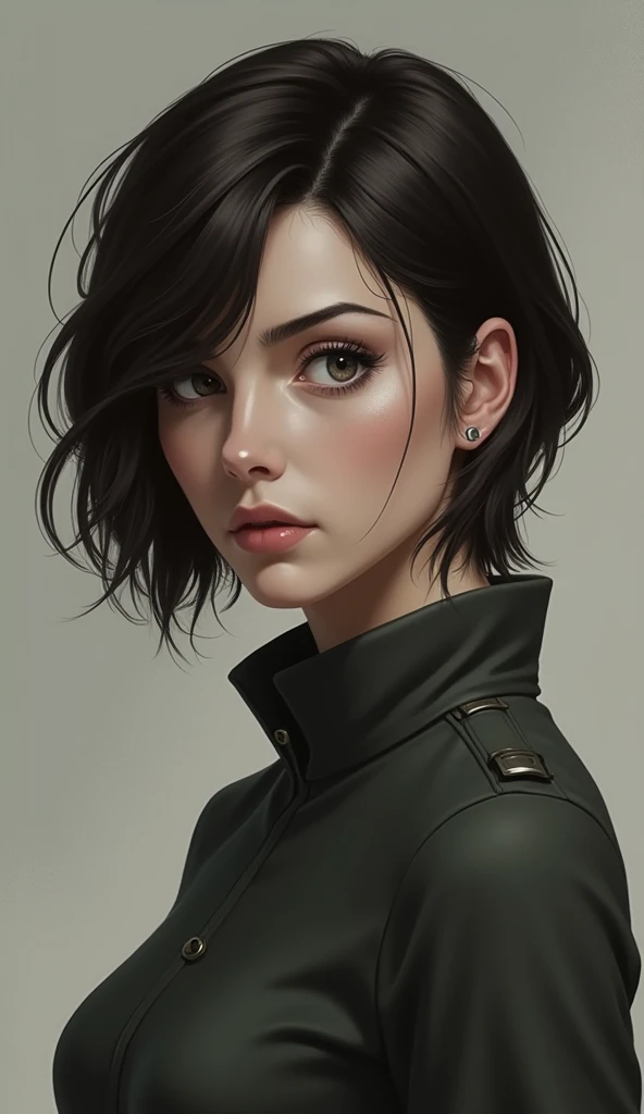 Eveline has sharp features, with short, dark brown hair and keen grey eyes that seem to pierce through lies. She dresses in simple, practical clothing, often in dark colors that allow her to blend into the shadows.