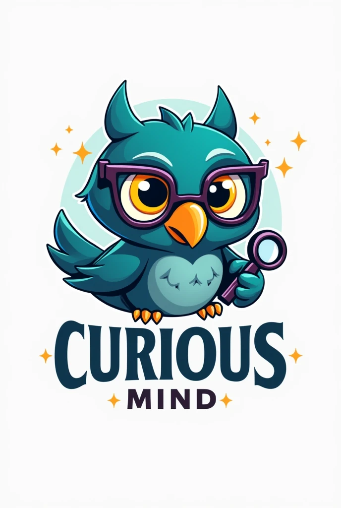 Create a simple and striking logo for your TikTok profile called "curious mind," including a mascot that represents the channel. The logo must be modern and visually appealing., highlighting the mascot in a clear and friendly way.

Mascot Design: The mascot should be a friendly and captivating character that symbolizes curiosity and discovery.. Consider a pet as a small intelligent animal, a fantastic creature or fantasy icon with a curious and friendly expression. For example, a crow with a magic touch, an owl with glasses, or a little dragon with a magnifying glass.

color scheme: Use a color palette that makes the mascot stand out, with bright and contrasting colors. Colors like bright blue, lime green or orange might work well. Colors should be chosen to ensure that the mascot is visually appealing and easily recognizable..

Font and text: Include the name "curious mind" with a modern and readable font. Choose a font that complements the mascot, be clear and integrate harmoniously with the design. Text can be positioned next to or below the mascot.

format: The logo must be designed in high resolution and be versatile for different sizes and platforms.. Ensure your mascot and text remain clear and impactful at both large and small sizes.

tamanho: 1024x1024 pixels (to ensure good resolution and adaptability in different formats).

