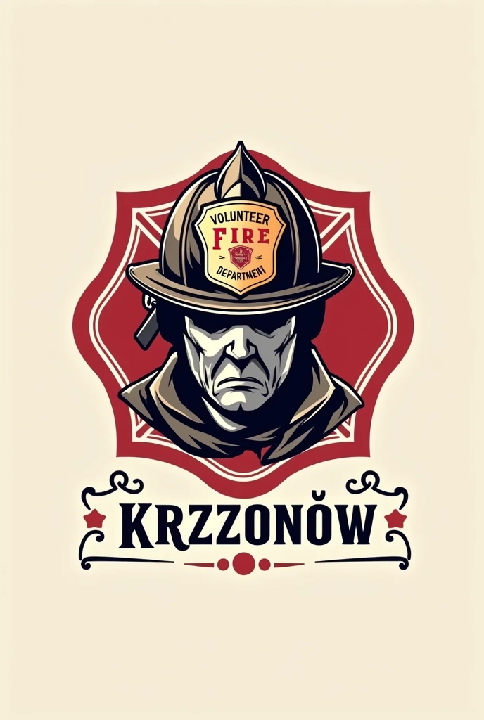 Logo, axes a fireman&#39;s helmet with an inscription on it: Volunteer Fire Department in Krzczonów 