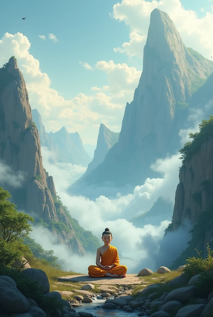  buddha on a mountain being alone