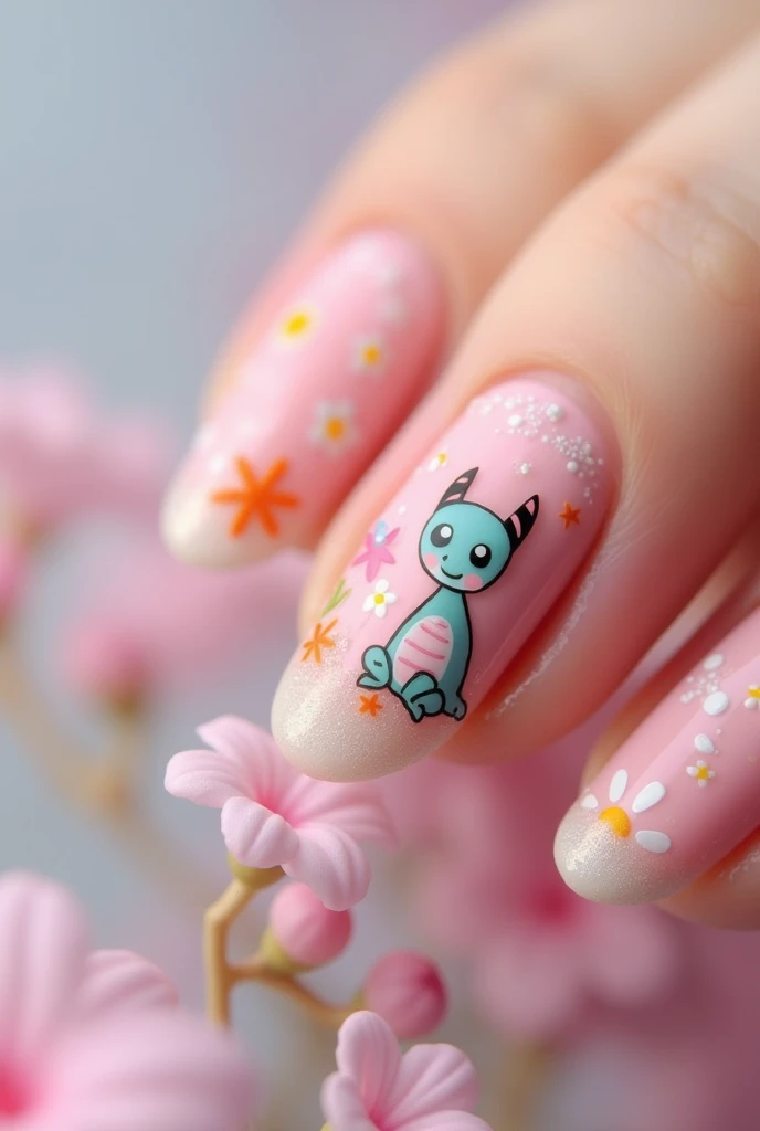 Kawaii dragon design nails