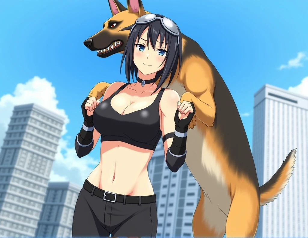 score_9, score_8_up, score_7_up, score_6_up, source_anime, 1girl, solo, zzzGrace, black hair, ahoge, short ponytail, goggles on head, black crop top, cleavage, sleeveless, detached sleeves, asymmetrical gloves, belt, black pants, , smirk, blue sky, city, large breasts, shiny skin, upper body, dog with hard penis, zoophilia, German shepherd dog penis, full view, dog mounting girl, dog on top of girl fucking, her, dog and girl having sex, pussy sex with animal, accurate dog on top of girl fucking her pussy, girls ass up in the air, rear view, ass showing, thicc booty, big tits,zzzGrace, black hair, ahoge, short ponytail, goggles on head, choker, black crop top, cleavage, sleeveless, detached sleeves, asymmetrical gloves, belt, black pants, skin tight