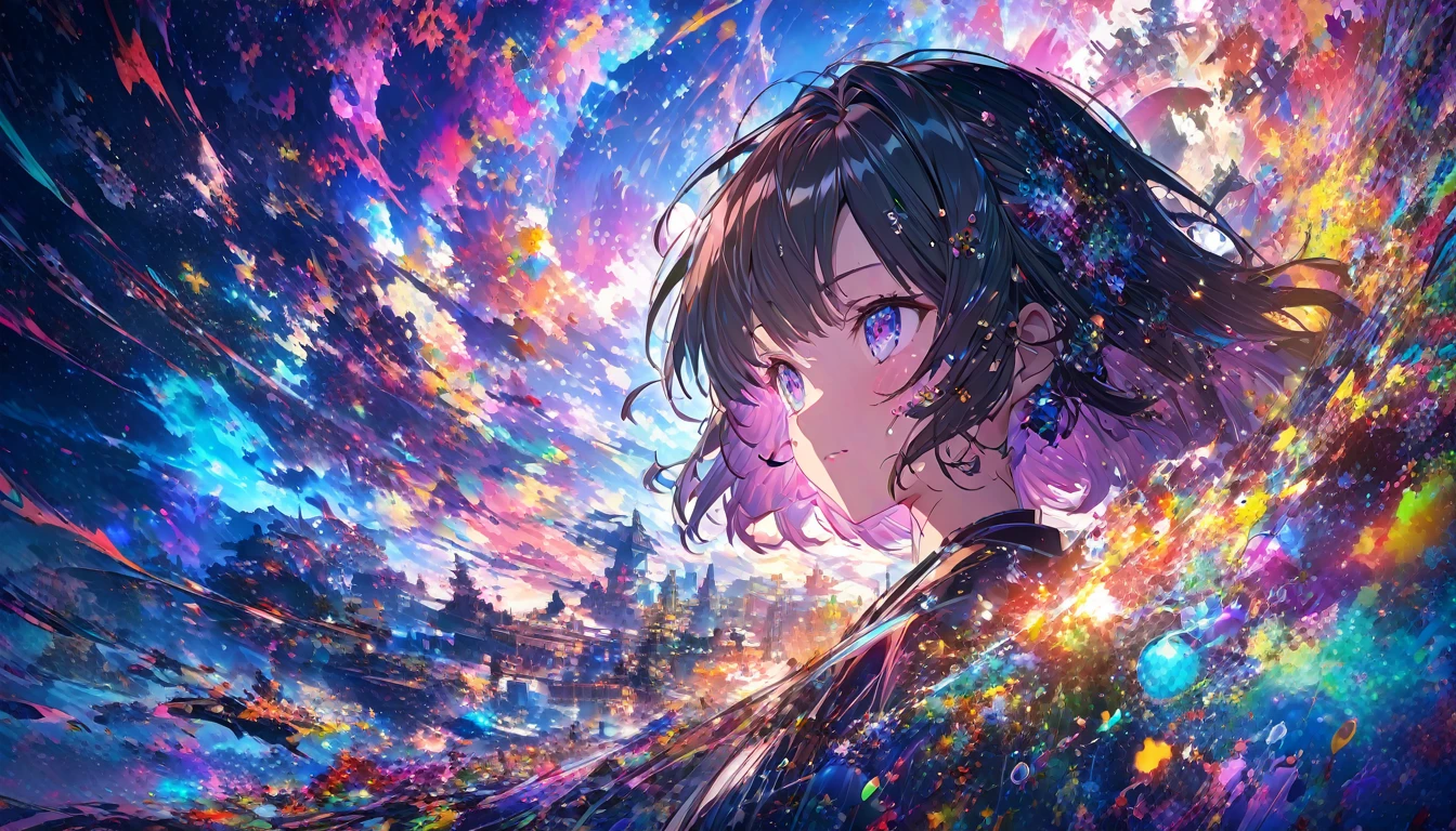 Close-up of a person holding a sword in front of a colorful background, anime art wallpaper 4k, anime art wallpaper 4k, Super colorful, anime abstract art, Dreamy psychedelic anime, Detailed anime art, Anime Style 4k, Anime Art Wallpapers 8K, Detailed digital anime art, Complex and gorgeous anime CGI style, Anime style digital art, By Yuumei