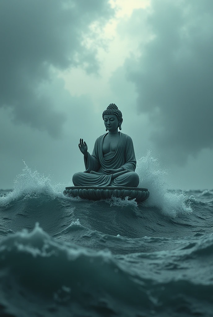 buddha on a sea crying for a help