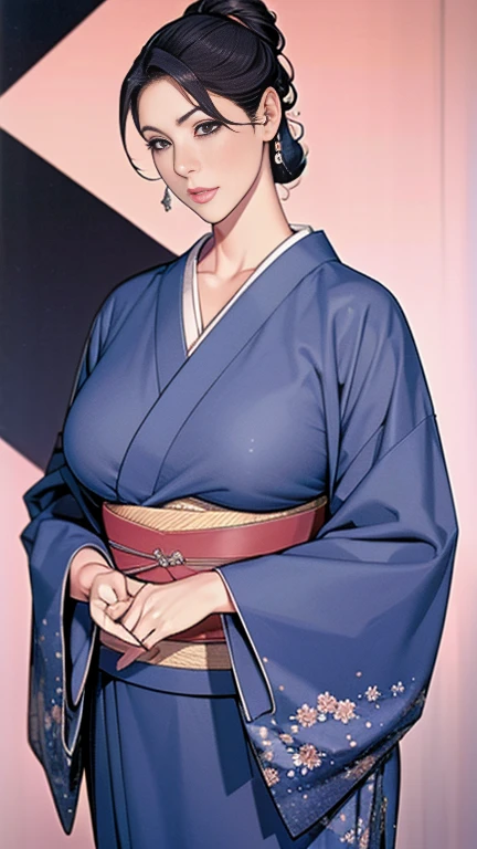 1，Japanese hairstyle，Photorealism，detailed，masterpiece，mature，((full))， (Broad shoulders), ((Huge))，Plus size mature women，expensive，30 years old，Pretty face, (Plump woman)，Beautiful long-sleeved kimono，kimono，Hold your chest with both hands:1，high quality，Are standing，High Resolution 4K Information,Kyoto,
