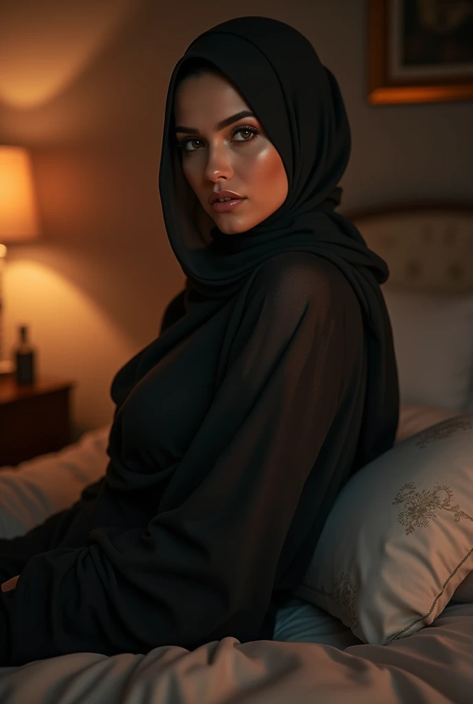 Women hijab beauty, in bedroom, big breast,  sexy body