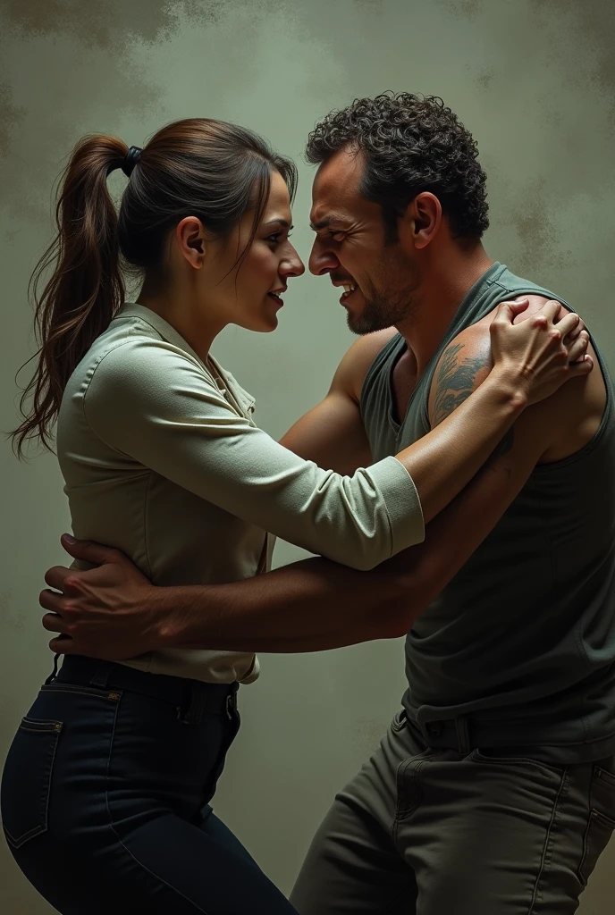 Pushing a guy while holding her waist