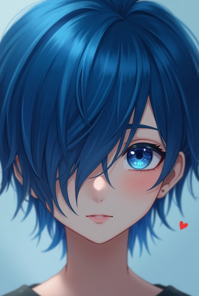 Blue short hair，Boys，Hair covering right eye，Heart，Yuuki Osamu