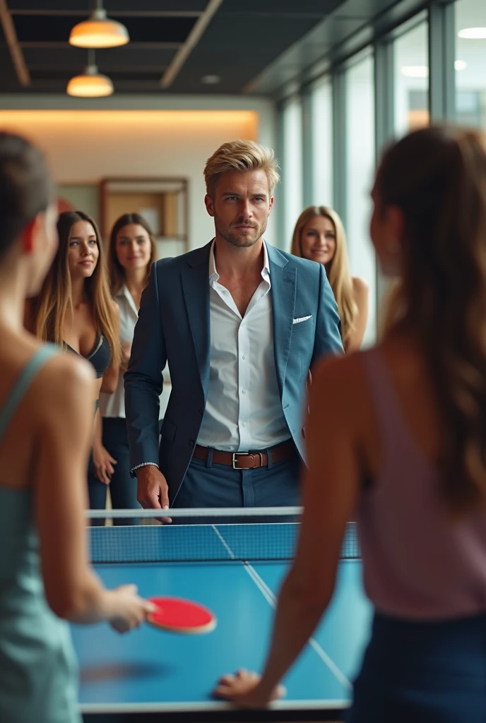 make a ping pong table and a very handsome blond guy full of women from work next door
