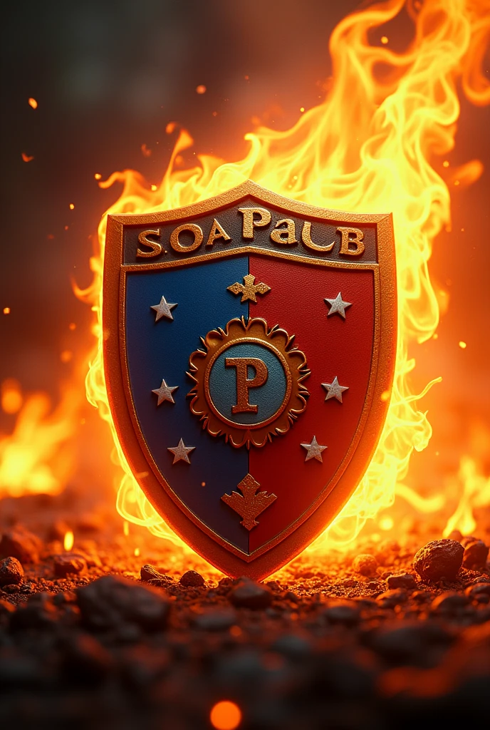Sao Paulo football club shield coming out of the fire 