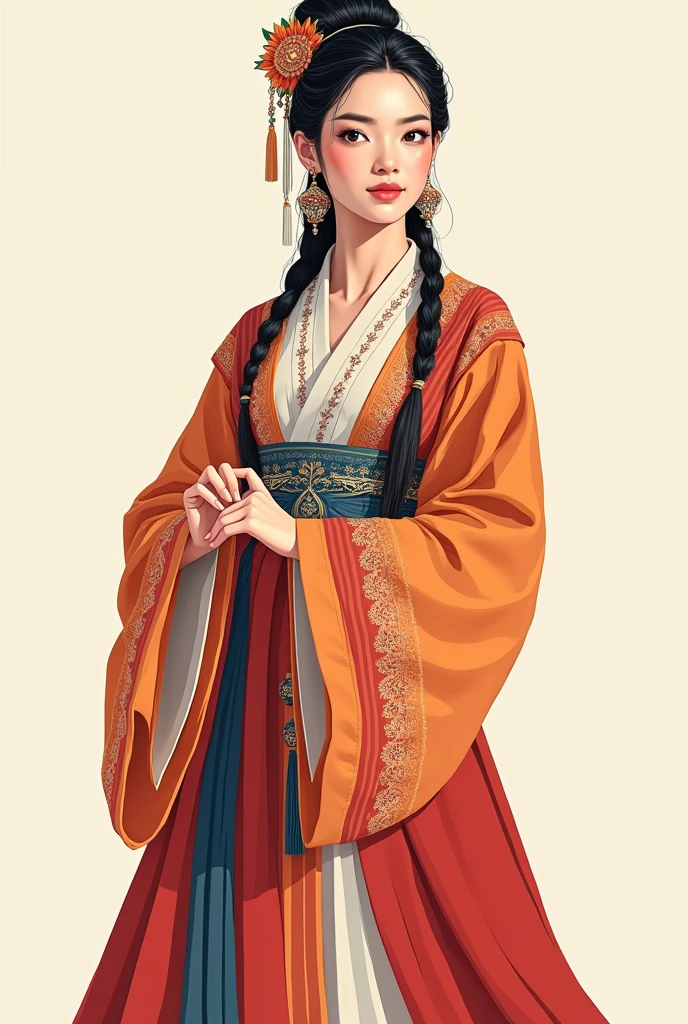 Illustration of a modern female model posing in traditional outfit