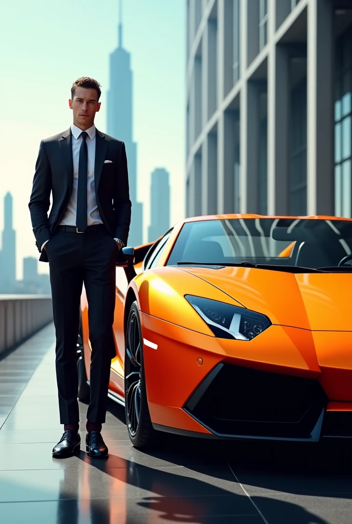 luxury lamborhini car and its driver next to it





