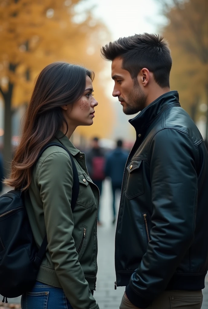 An ugly female student with acne is courted by a handsome, hot male student.