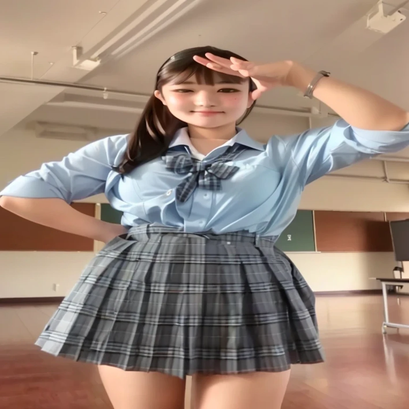 A woman in uniform is taking a photo in a classroom, JK Uniform, Wearing uniform, Wear a uniform, Dressed as a high school girl, High school girl posing, Japanese girls uniform, wearing Japanese School Uniform, Japanese School Uniform, seifuku, In uniform, Magic School Uniform, With clothes on, Realistic school girl, Her wardrobe is fascinating