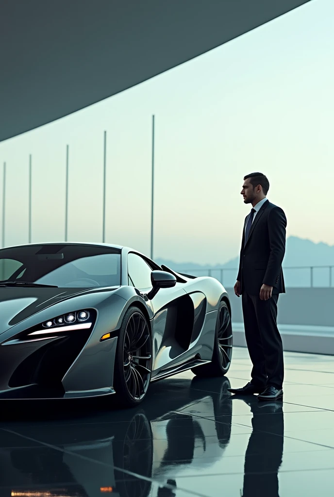 luxury car and its driver next to it