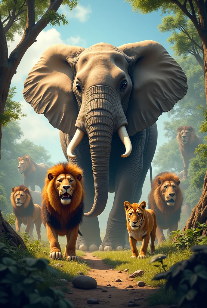 With animals of every shape The lion roars with a mighty cheer The elephant stomps as it draws near