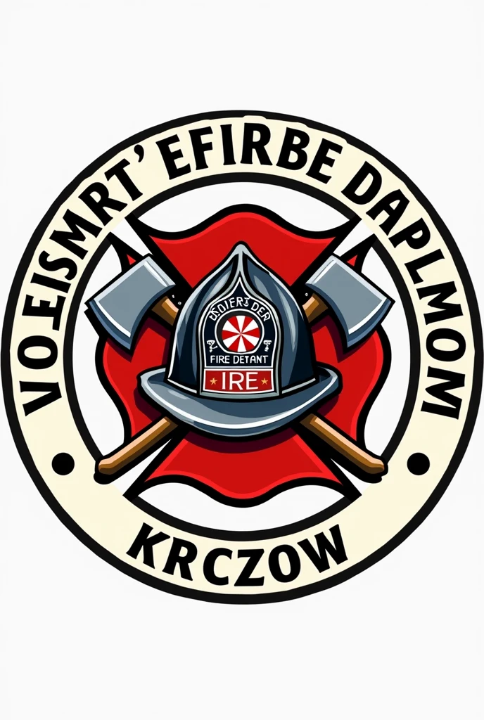 Logo in a circle with the inscription Volunteer Fire Department in Krzczonów, inside there is a fireman's helmet and axes