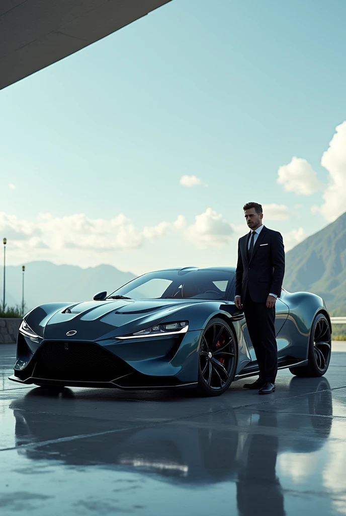 luxury car and its driver next to it