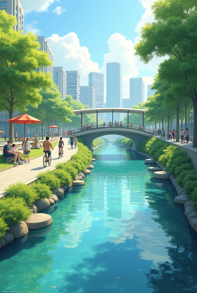 River, people, clean, nature, city, ecologic, bridge