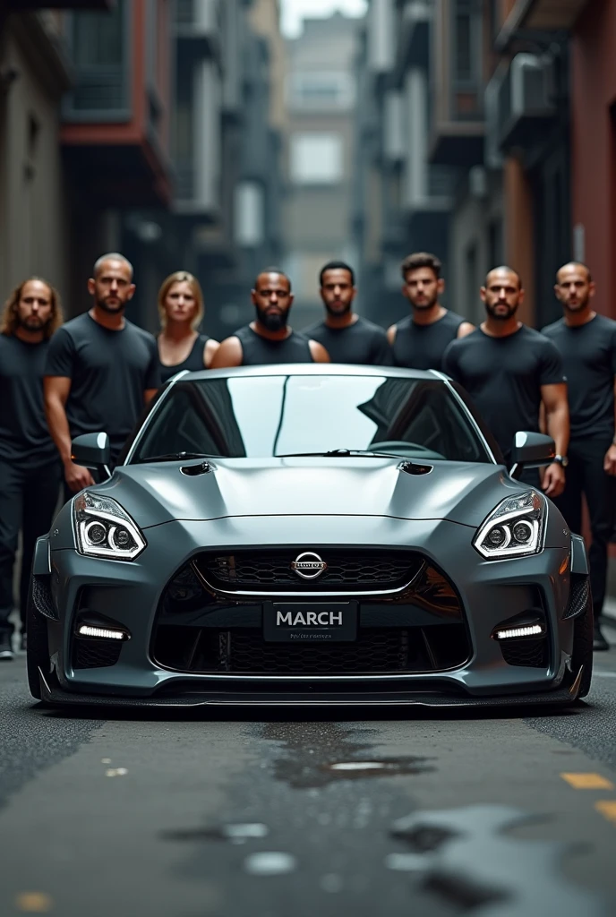 Exact replica of the 2019 Nissan March in gray tuning with the cast of Fast and Furious