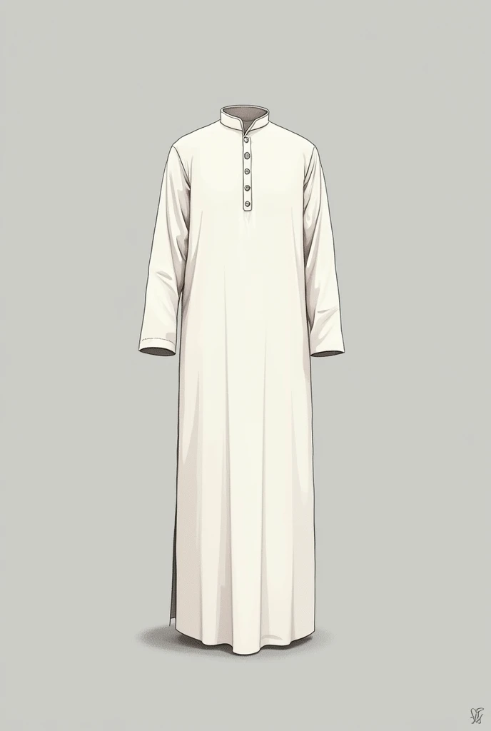 an Indian Muslim kurta, which reaches to the knees, no model or man in the image, just the kurta, the collar must be thin and discreet, white in color, the collar button must be black, the kurta has a marbled color in the center, and the sides as well as the sleeves are white in color