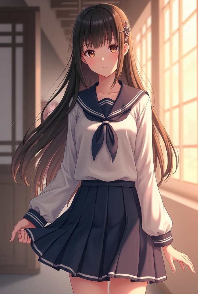 beautiful girl。Wearing a Nihonko High School uniform。Looking diagonally to the left。