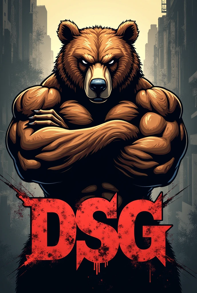 The DSG logo features a bear with crossed arms and scars on its face and a bold, confrontational appearance, with 'DSG' in graffiti style at the bottom.