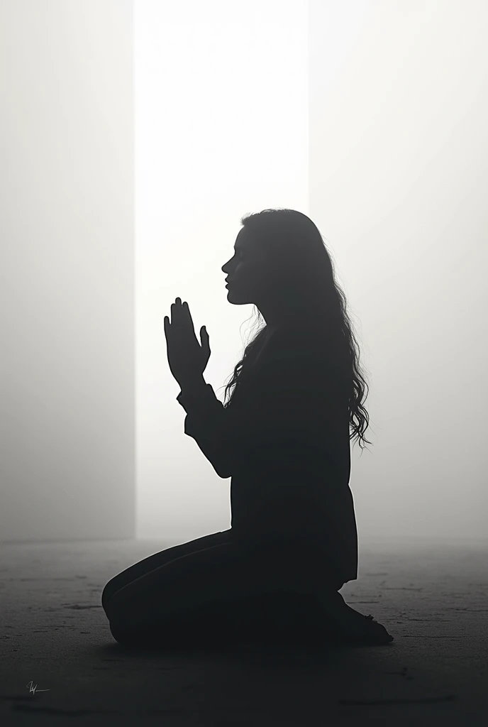 An image that represents the division that exists between young people and Jesus when they have not received his heart., where there is a line between them for separation. Something related to that. In silhouette praying