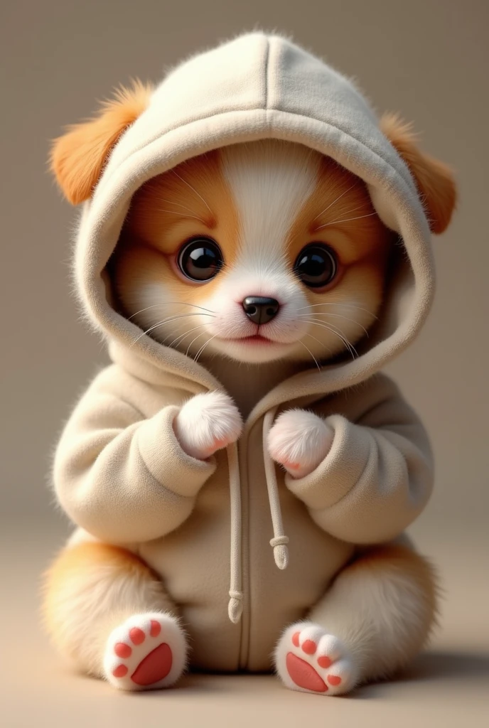 Puppy in a Hoodie: A tiny puppy wearing an oversized hoodie, with just its face and paws peeking out