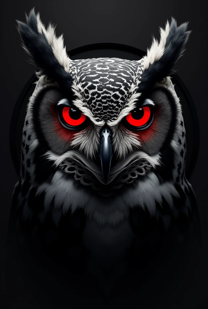 Owl face with red eyes for a frame