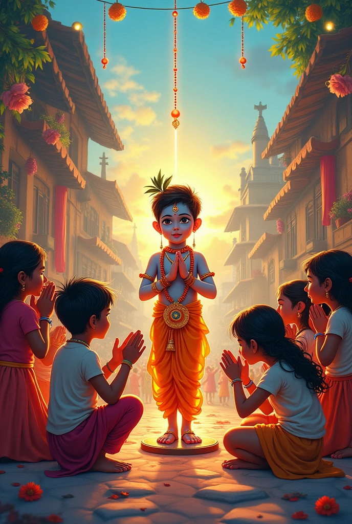 Make a poster of the festival of krishna janmashtami that in a town children are praying to god krishna for their precious physical health and mental health
And write the name of company in the corner of poster that " BHARGAVA RO WATER SUPPLIER "
Note make a unique poster one in world