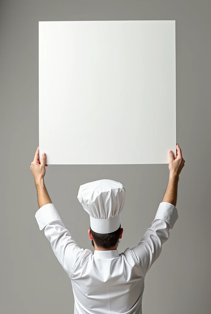 A very great French chef with his headdress, qui brandit une pancarte blanche vers le haut