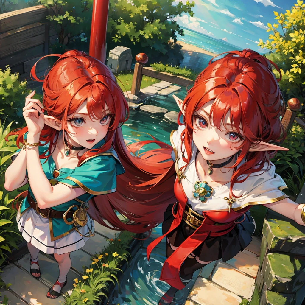 anime elf girl with red hair