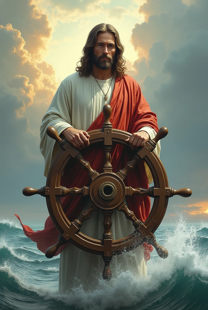 Jesus Christ with ship's rudder