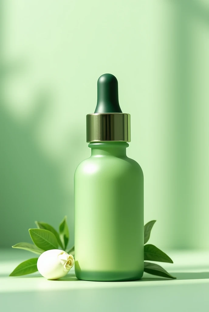 Design organic serum For the face, small bottle, cute design, minimalist, interesting, about nature, green, suitable for modern agers.